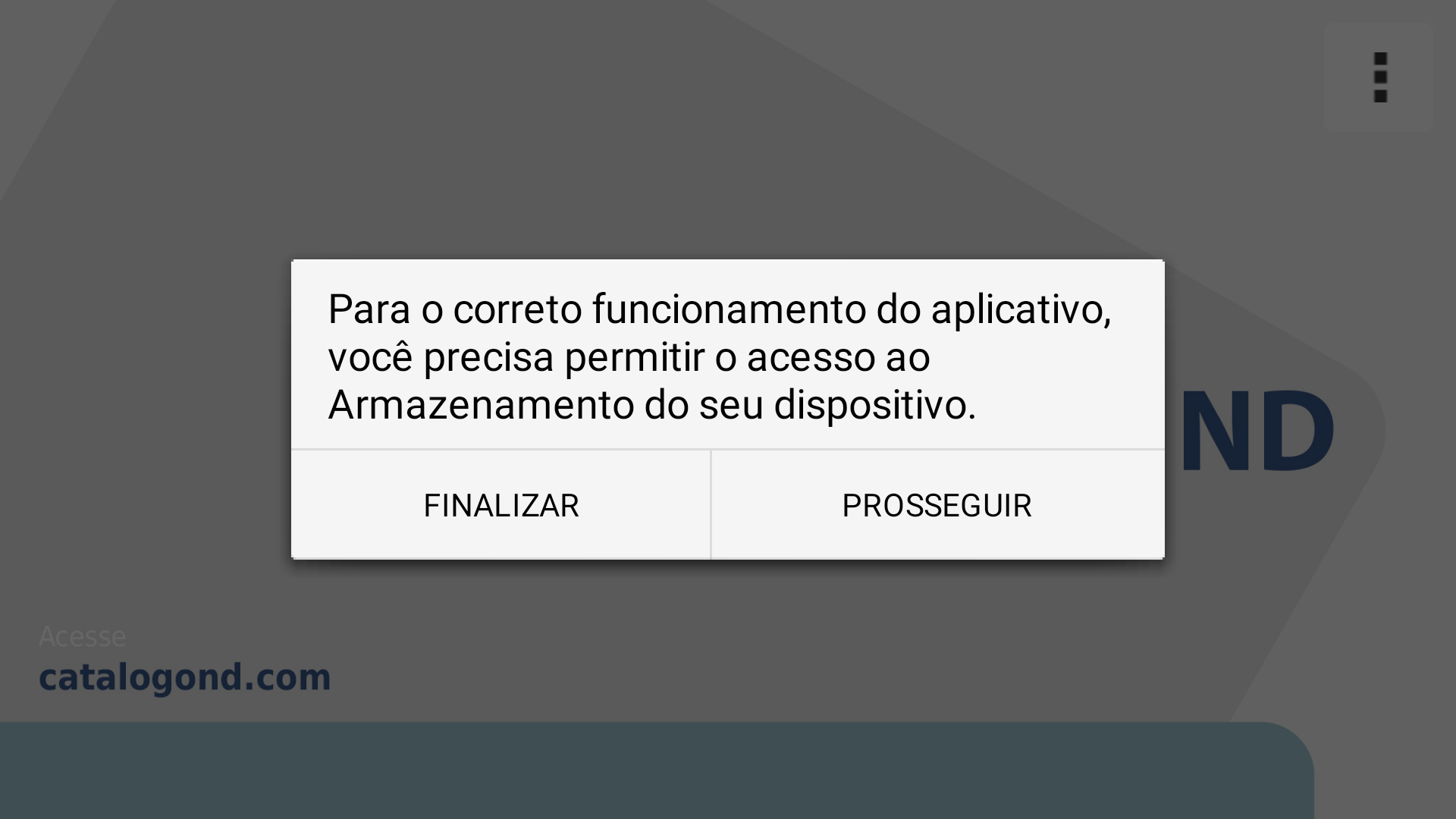 Catálogo ND - Mensagem de permissão